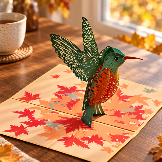 Autumn Hummingbird Pop-Up Greeting Card