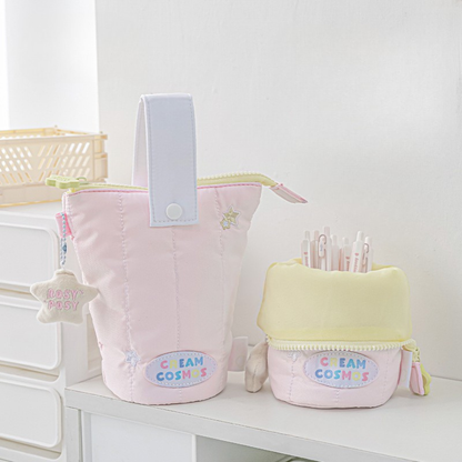 Rosyposy Aesthetic Plush Pencil Case | Vertical Flip Stand-up Pen Pouch