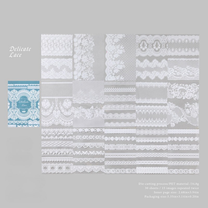 Vintage PET Lace Sticker Journal – Aesthetic Waterproof Deco Stickers for Scrapbooking