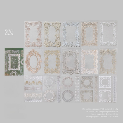 Vintage PET Lace Sticker Journal – Aesthetic Waterproof Deco Stickers for Scrapbooking