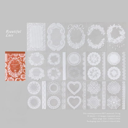 Vintage PET Lace Sticker Journal – Aesthetic Waterproof Deco Stickers for Scrapbooking