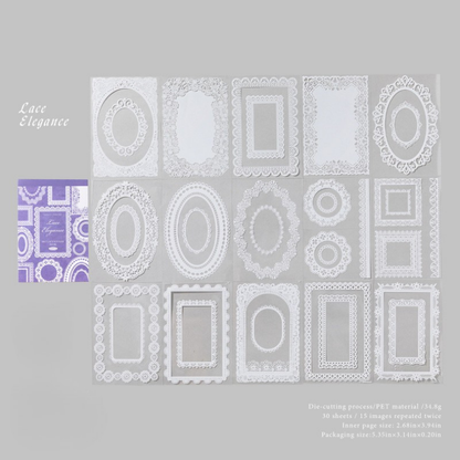Vintage PET Lace Sticker Journal – Aesthetic Waterproof Deco Stickers for Scrapbooking