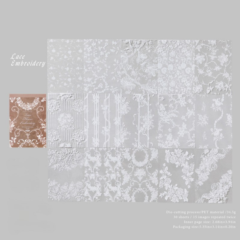 Vintage PET Lace Sticker Journal – Aesthetic Waterproof Deco Stickers for Scrapbooking
