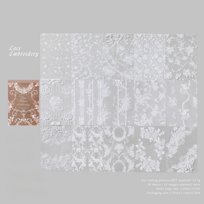 Vintage PET Lace Sticker Journal – Aesthetic Waterproof Deco Stickers for Scrapbooking