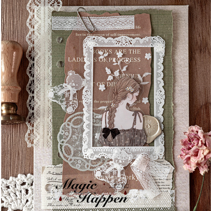 Vintage PET Lace Sticker Journal – Aesthetic Waterproof Deco Stickers for Scrapbooking