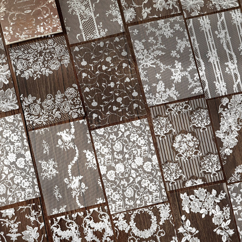 Vintage PET Lace Sticker Journal – Aesthetic Waterproof Deco Stickers for Scrapbooking