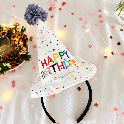 Heirloom Birthday Party Hat with Pom-Pom & Satin Ties