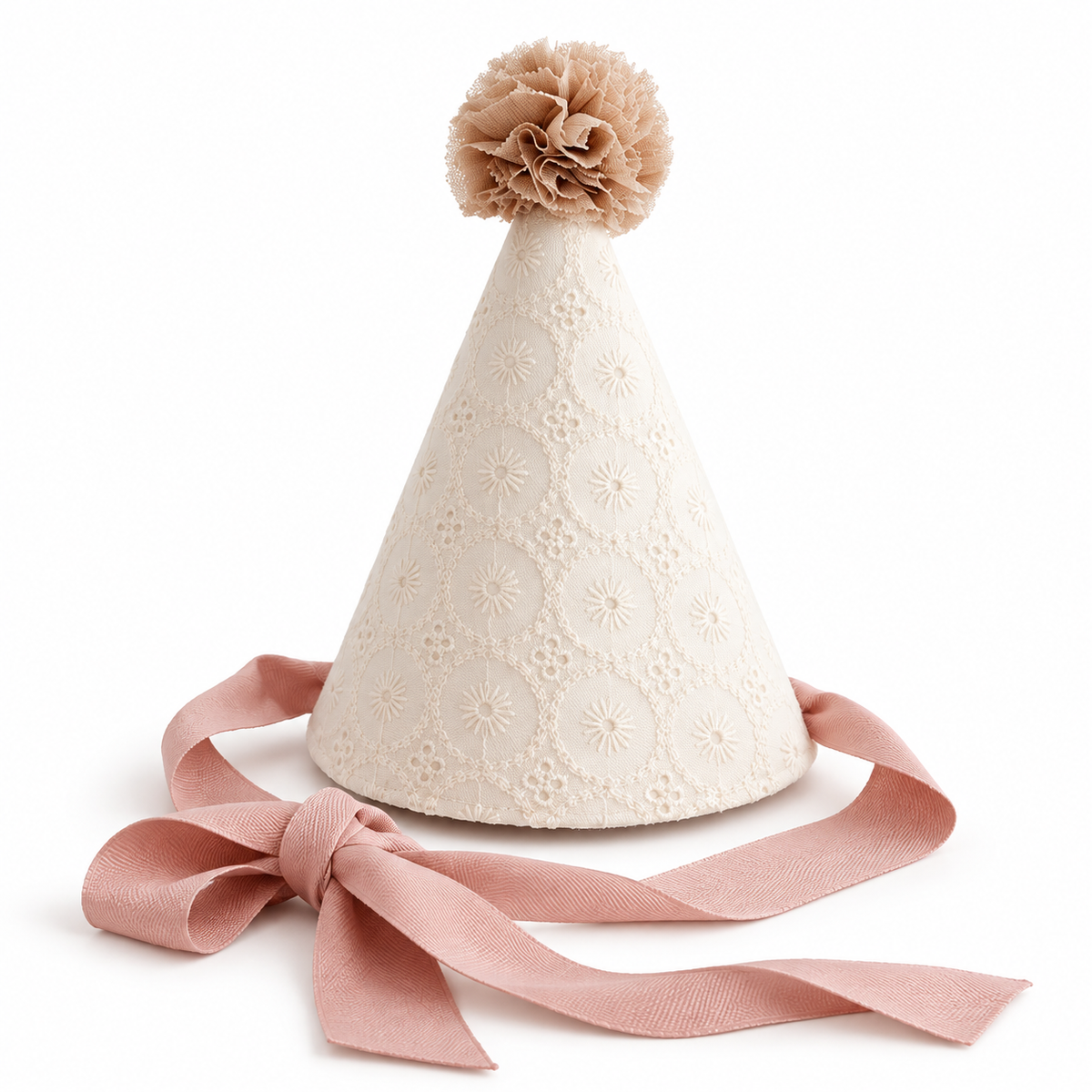 Heirloom Birthday Party Hat with Pom-Pom & Satin Ties