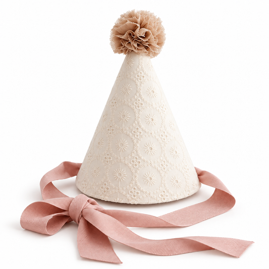 Heirloom Birthday Party Hat with Pom-Pom & Satin Ties
