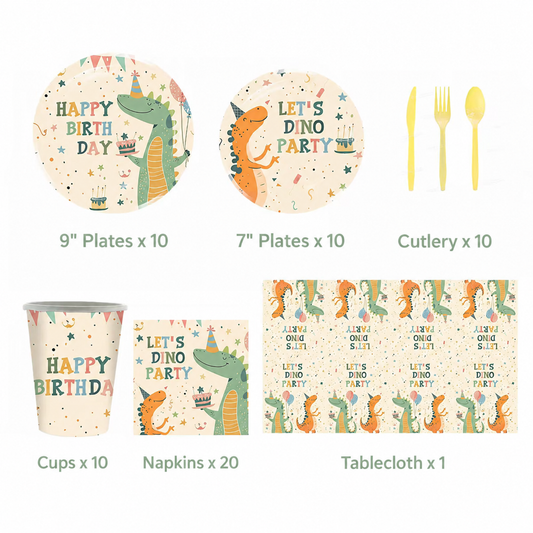 Let's Dino Party Disposable Tableware Set