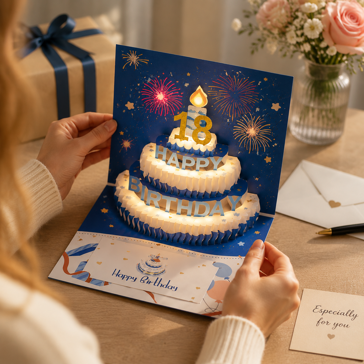 3D Light-Up Birthday Cake Pop-Up Card with Interchangeable Numbers